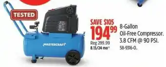 Canadian Tire Mastercraft 8-gallon oil-free compressor. 3.8 cfm 90 psi. offer