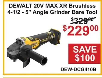 Atlas Tools & Machinery DEWALT 20V MAX XR Brushless 4-1/2 - 5 Angle Grinder Bare Tool offer