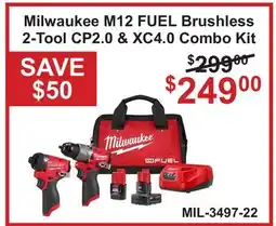 Atlas Tools & Machinery Milwaukee M12 FUEL Brushless 2-Tool CP2.0 & XC4.0 Combo Kit offer