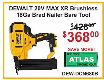 Atlas Tools & Machinery DEWALT 20V MAX XR Brushless 18Ga Brad Nailer Bare Tool offer