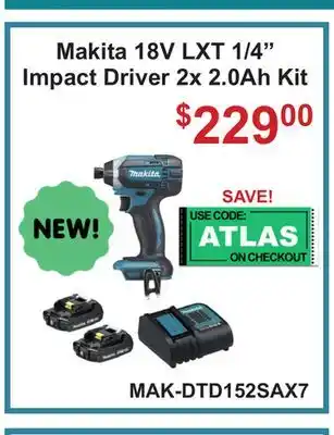 Atlas Tools & Machinery Makita 18V LXT 1/4 Impact Driver 2x 2.0Ah Kit offer