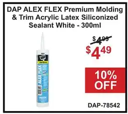 Atlas Tools & Machinery DAP ALEX FLEX Premium Molding & Trim Acrylic Later Siliconized Sealant White-300ml offer