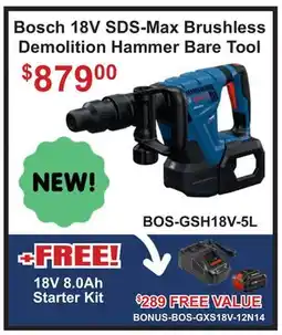 Atlas Tools & Machinery Bosch 18V SDS-Max Brushless Demolition Hammer Bare Tool offer