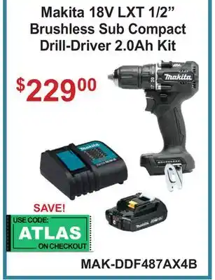 Atlas Tools & Machinery Makita 18V LXT 1/2 Brushless Sub Compact Drill-Driver 2.0Ah Kit offer