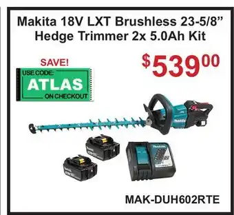 Atlas Tools & Machinery Makita 18V LXT Brushless 23-5/8 Hedge Trimmer 2x 5.0Ah Kit offer