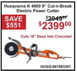 Atlas Tools & Machinery Husqvarna K 4000 9 Cut-n-Break Electric Power Cutter offer