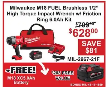 Atlas Tools & Machinery Milwaukee M18 FUEL Brushless 1/2 High Torque Impact Wrench w/ Friction Ring 6.0Ah Kit offer