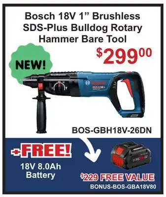 Atlas Tools & Machinery Bosch 18V 1 Brushless SDS-Plus Bulldog Rotary Hammer Bare Tool offer