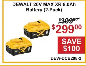 Atlas Tools & Machinery DEWALT 20V MAX XR 8.0Ah Battery (2-Pack) offer