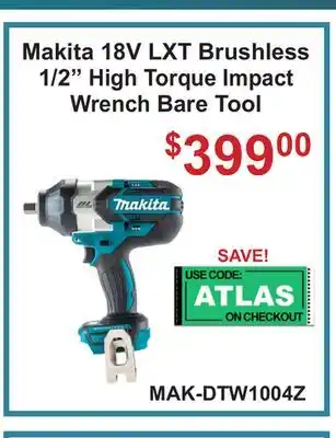 Atlas Tools & Machinery Makita 18V LXT Brushless 1/2 High Torque Impact Wrench Bare Tool offer