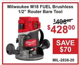 Atlas Tools & Machinery Milwaukee M18 FUEL Brushless 1/2 Router Bare Tool offer