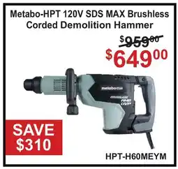 Atlas Tools & Machinery Metabo-HPT 120V SDS MAX Brushless Corded Demolition Hammer offer