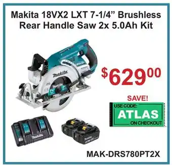 Atlas Tools & Machinery Makita 18VX2 LXT 7-1/4 Brushless Rear Handle Saw 2x 5.0Ah Kit offer