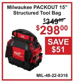 Atlas Tools & Machinery Milwaukee PACKOUT 15 Structured Tool Bag offer