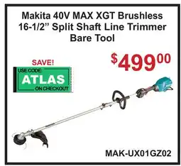 Atlas Tools & Machinery Makita 40V MAX XGT Brushless 16-1/2 Split Shaft Line Trimmer Bare Tool offer