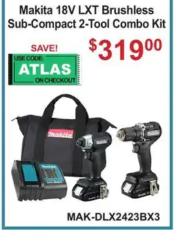 Atlas Tools & Machinery Makita 18V LXT Brushless Sub-Compact 2-Tool Combo Kit offer