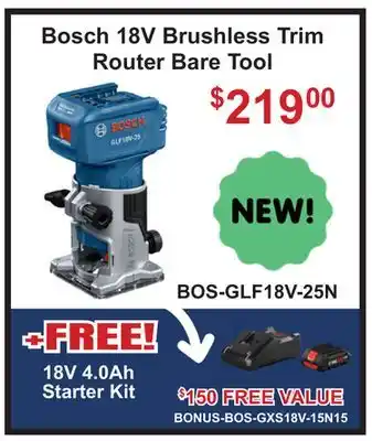 Atlas Tools & Machinery Bosch 18V Brushless Trim Router Bare Tool offer