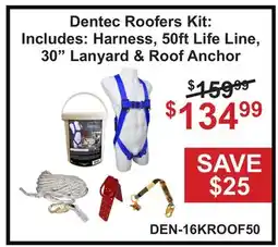 Atlas Tools & Machinery Dentec Roofers Kit: Includes: Harness, 50ft Life Line, 30 Lanyard & Roof Anchor offer