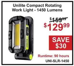 Atlas Tools & Machinery Unilite Compact Rotating Work Light - 1450 Lumens offer