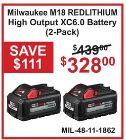 Atlas Tools & Machinery Milwaukee M18 REDLITHIUM High Output XC6.0 Battery offer