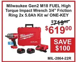 Atlas Tools & Machinery Milwaukee Gen2 M18 FUEL High Torque Impact Wrench 3/4 Friction Ring 2x 5.0Ah Kit w/ ONE-KEY offer