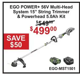 Atlas Tools & Machinery EGO POWER+ 56V Multi-Head System 15 String Trimmer & Powerhead 5.0Ah Kit offer