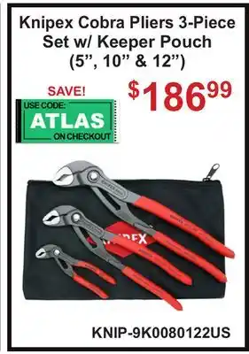 Atlas Tools & Machinery Knipex Cobra Pliers 3-Piece Set w/ Keeper Pouch (5,10 & 12) offer