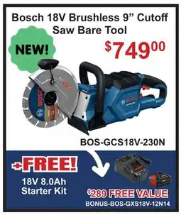 Atlas Tools & Machinery Bosch 18V Brushless 9 Cuto Saw Bare Tool offer