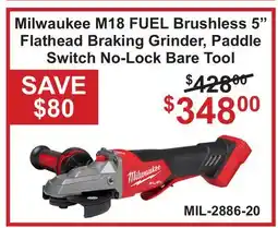 Atlas Tools & Machinery Milwaukee M18 FUEL Brushless 5 Flathead Braking Grinder, Paddle Switch No-Lock Bare Tool offer