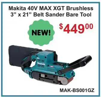 Atlas Tools & Machinery Makita 40V MAX XGT Brushless 3 x 21 Belt Sander Bare Tool offer