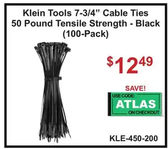 Atlas Tools & Machinery Klein Tools 7-3/4 Cable Ties 50 Pound Tensile Strength - Black (100-Pack) offer