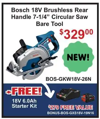 Atlas Tools & Machinery Bosch 18V Brushless Rear Handle 7-1/4 Circular Saw Bare Tool offer