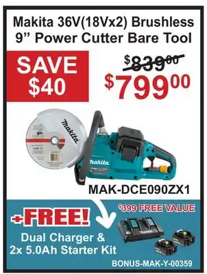 Atlas Tools & Machinery Makita 36V (18Vx2) Brushless 9 Power Cutter Bare Tool offer