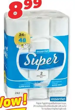 Familiprix ESSENTIEL, Bathroom tissue, 24 double rolls or 16 triples/triple rolls offer