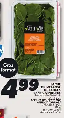 IGA ATTITUDE LETTUCE OR LETTUC MIX WITHOUT TOPPINGS offer