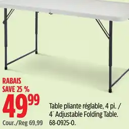 Canadian Tire FOR LIVING 4´ Adjustable Folding Table offer