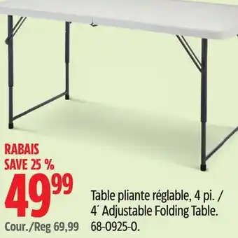 Canadian Tire FOR LIVING 4´ Adjustable Folding Table offer