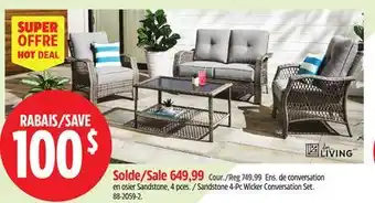 Canadian Tire FOR LIVING Sandstone 4-Pc Wicker Conversation Set offer