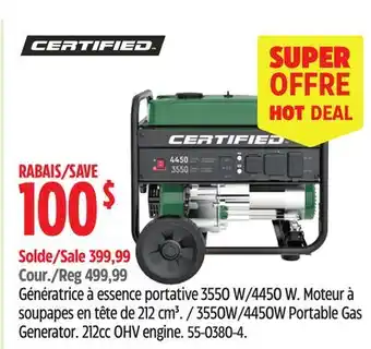 Canadian Tire Certified 3550W/4450W Portable Gas Generator offer