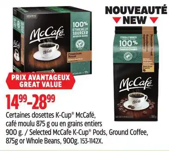 Canadian Tire Selected McCafe K-Cup Pods, Ground Coffee, 875g or Whole Beans 900g offer