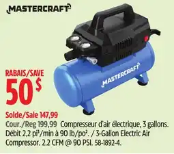 Canadian Tire Mastercraft 3-Gallon Electric Air Compressor offer