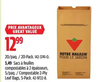 Canadian Tire Canadian Tire Branded Compostable 2-Ply Leaf Bags offer