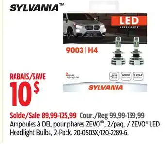 Canadian Tire Sylvania ZEVO LED Headlight Bulbs, 2-Pack offer