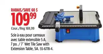 Canadian Tire Mastercraft 7˝ Wet Tile Saw with Extension Table offer