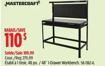 Canadian Tire Mastercraft 48˝ 1-Drawer Workbench offer