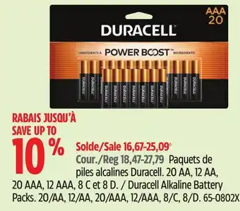 Canadian Tire Duracell Alkaline Battery Packs offer