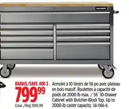 Canadian Tire MAXIMUM 56˝10-Drawer Cabinet with Butcher-Block Top offer