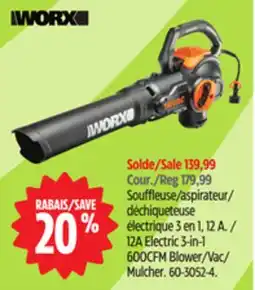 Canadian Tire Worx 12A Electric 3-in-1 600CFM Blower offer