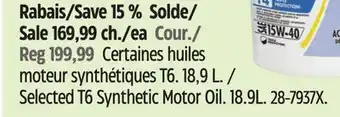 Canadian Tire Shell ROTELLA Selected T6 Synthetic Motor Oil offer