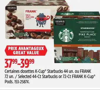 Canadian Tire Selected 44-Ct Starbucks or 72-Ct FRANK K-Cup Pods offer